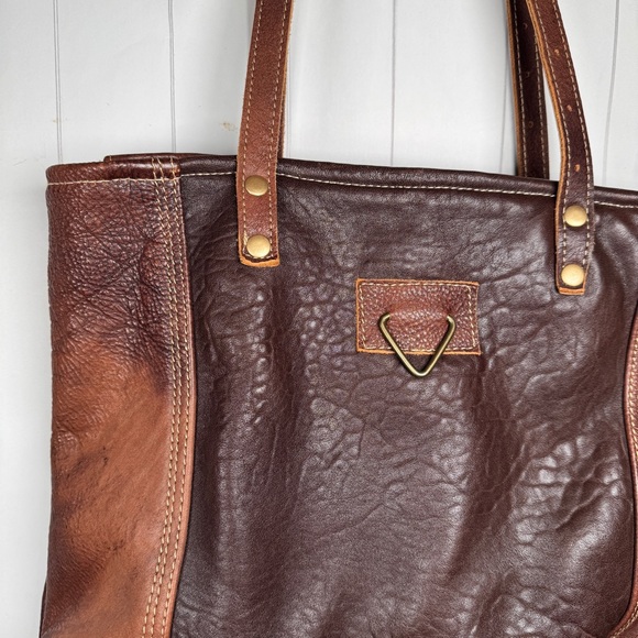 Myra Bag Cotton Carve/Leather Shoulder Bag Brown Western Boho Fashion Sq. Purse - Picture 2 of 12
